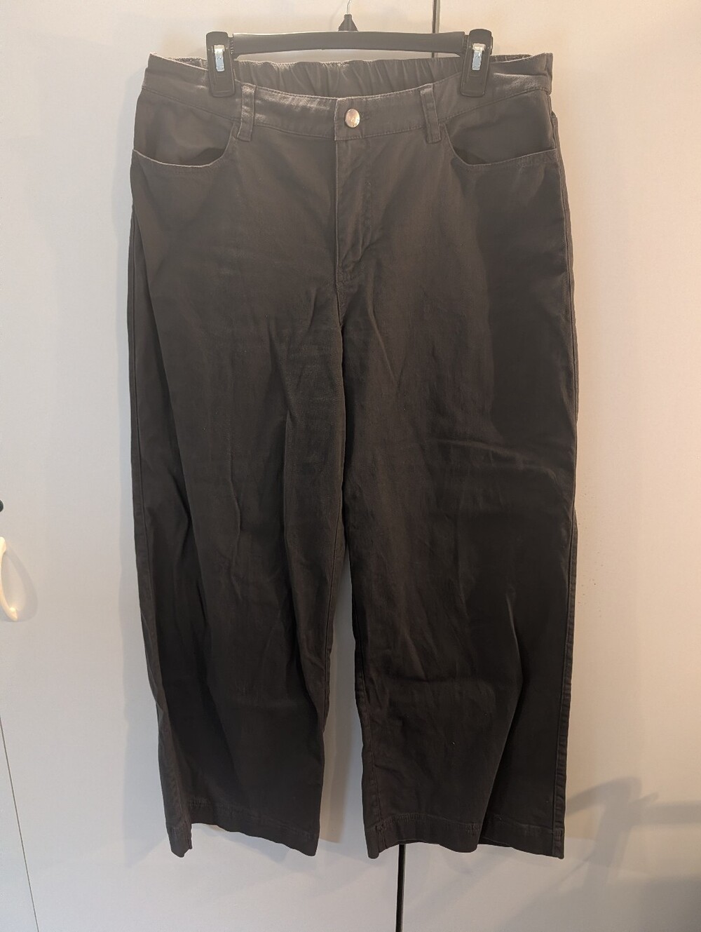 Pact Woman's Large Gray High Waist Wide-Leg Cotton Pants